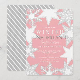Winter Onederland Pink & Silver 1st Birthday Invitation