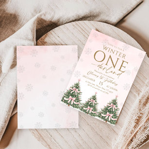 Winter Onederland Pink Silver First Birthday Invitation