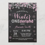 Winter Onederland Pink Silver Girl 1st Birthday Invitation<br><div class="desc">Winter Onederland Pink and Silver Girl 1st Birthday Invitation. 1st First Birthday Party. Pink and Silver Glitter Snowflake. Girl Birthday Party Invitation. Winter Holiday Bday. 1st First Birthday. Chalkboard Background. Black and White. For further customisation, please click the "Customise it" button and use our design tool to modify this template...</div>