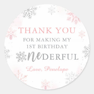 Winter Onederland Pink Silver Glitter 1st Birthday Classic Round Sticker