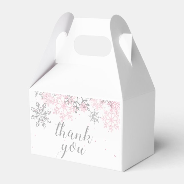 Winter Onederland Pink Silver snowflake thank you Favour Box (Front Side)