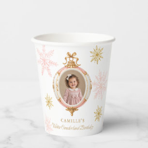 Winter ONEderland Pink Snowflake Birthday Cups