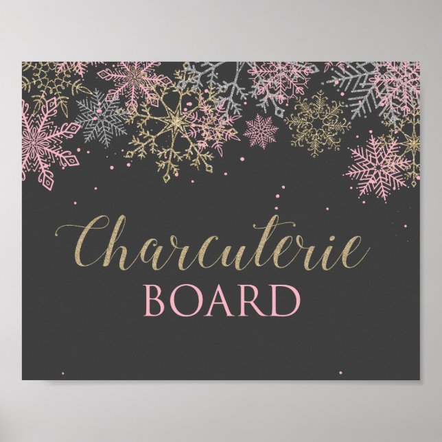 Winter Onederland Pink Snowflake Charcuterie Sign (Front)