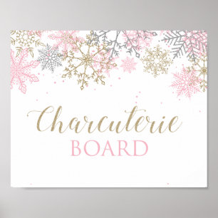 Winter Onederland Pink Snowflake Charcuterie Sign