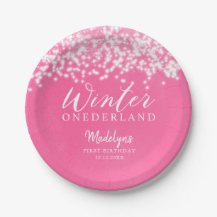 Winter ONEDERLAND Pink Winter Birthday Party Paper Plate