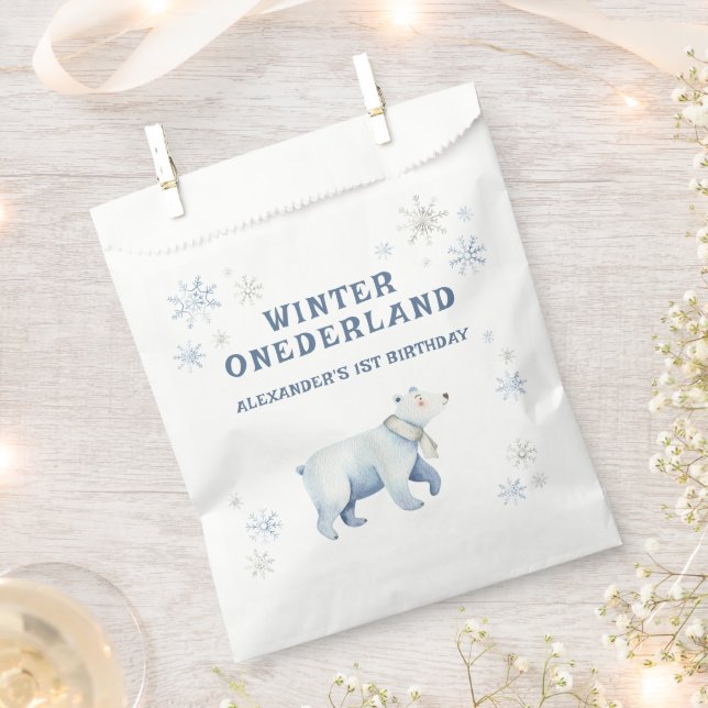Winter Onederland Polar Bear 1st Birthday  Favour Bags (Clipped)