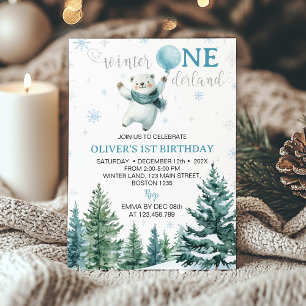 Winter Onederland Polar Bear 1st Birthday  Invitation