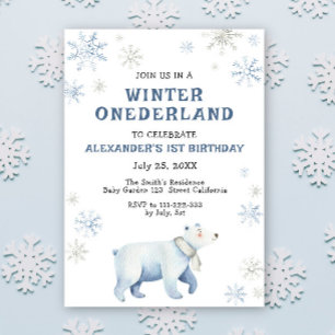 Winter Onederland Polar Bear 1st Birthday  Invitation