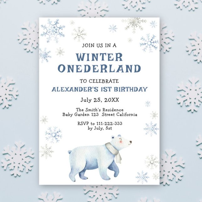 Winter Onederland Polar Bear 1st Birthday  Invitation (Creator Uploaded)