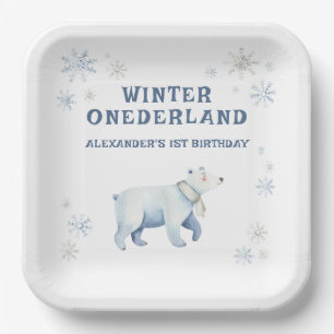Winter Onederland Polar Bear 1st Birthday Paper Plate