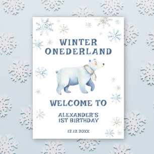 Winter Onederland Polar Bear 1st Birthday  Poster