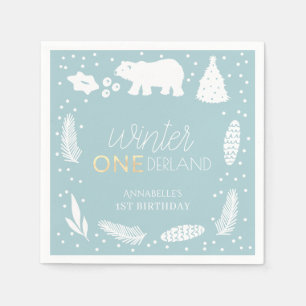 Winter ONEderland Polar Bear Blue 1st Birthday Napkin
