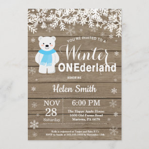 Winter Onederland Polar Bear Boy 1st Birthday Invitation