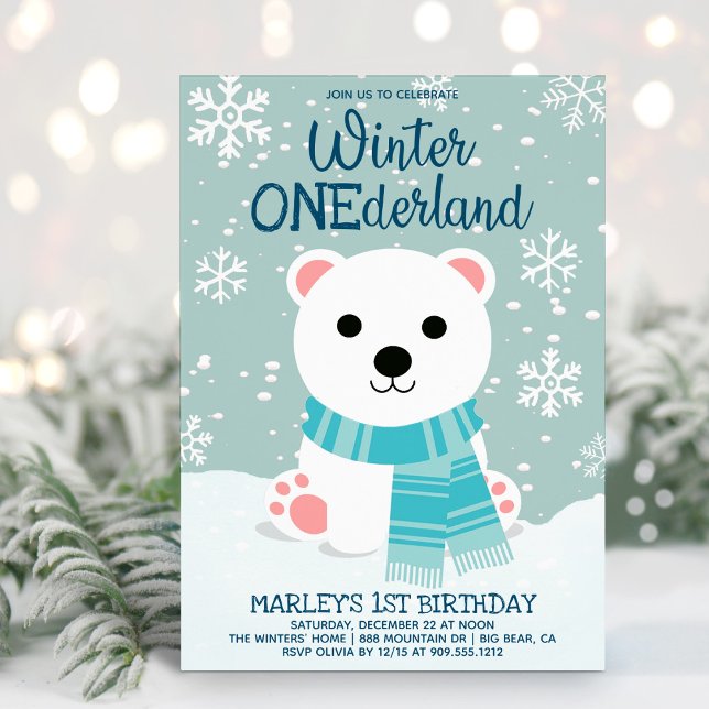 Winter ONEderland Polar Bear First Birthday Invitation (Creator Uploaded)