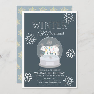 Winter Onederland Polar Bear Navy 1st Birthday Invitation