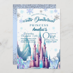 Winter Onederland Princess 1st Birthday Party Invitation