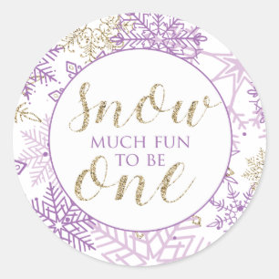 Winter Onederland Purple and Gold Snowflake Classic Round Sticker