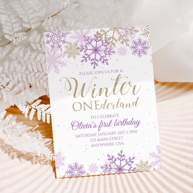 Winter Onederland Purple and Gold Snowflake Invite (Creator Uploaded)