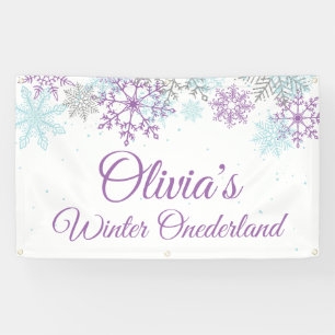 Winter Onederland Purple Blue Snowflakes Banner