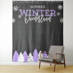 Winter Onederland Purple Chalkboard Backdrop Tapestry