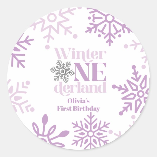 Winter Onederland Purple Snowflake 1st Birthday Classic Round Sticker (Front)