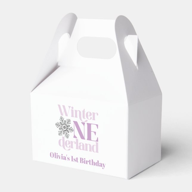 Winter Onederland Purple Snowflake 1st Birthday Favour Box (Front Side)