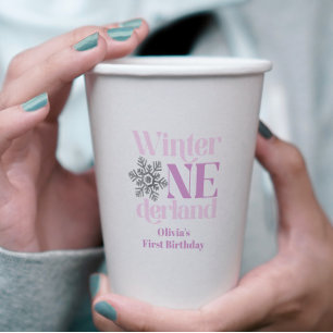 Winter Onederland Purple Snowflake 1st Birthday Paper Cups