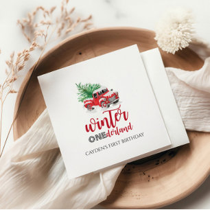 Winter Onederland Red Truck First Birthday Napkin