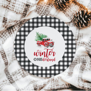 Winter Onederland Red Truck First Birthday Paper Plate