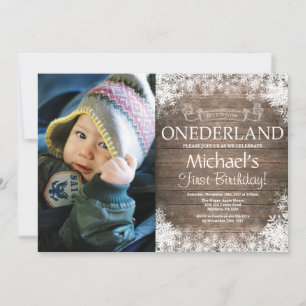 Winter Onederland Rustic 1st Birthday Photo Invitation