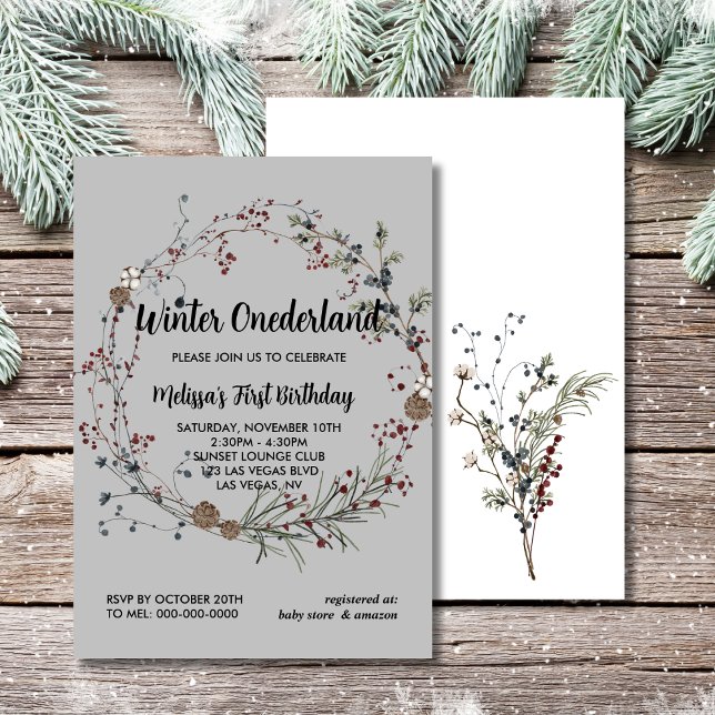 Winter onederland rustic berry boho first birthday invitation (Creator Uploaded)