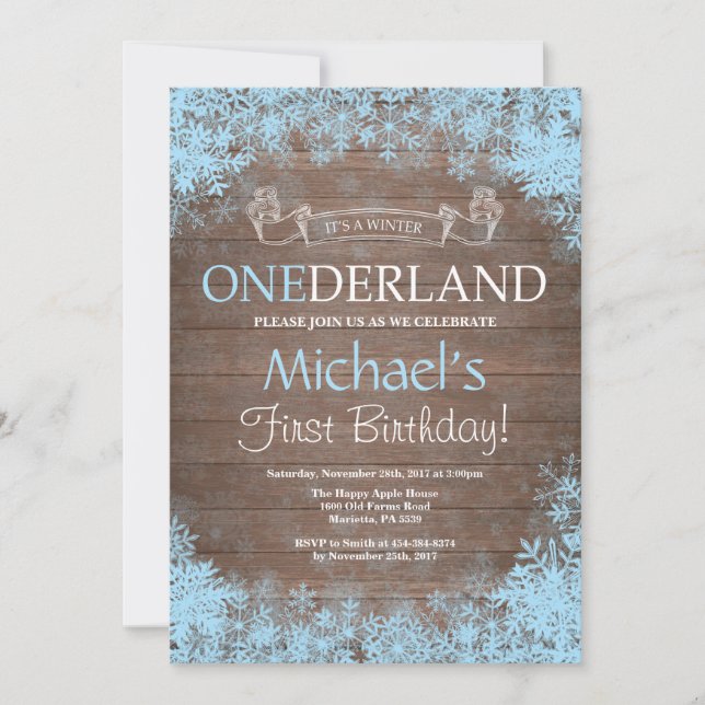 Winter Onederland Rustic Boy 1st Birthday Invitation (Front)
