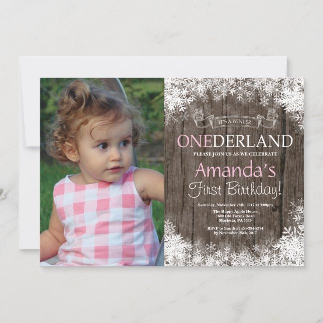 Winter Onederland Rustic Boy 1st Birthday Photo Invitation (Front)