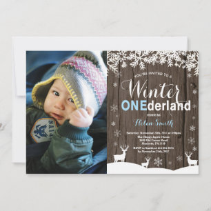 Winter Onederland Rustic Boy 1st Birthday Photo Invitation