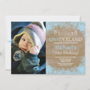 Winter Onederland Rustic Boy 1st Birthday Photo Invitation