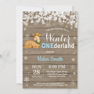 Winter Onederland Rustic Deer Boy 1st Birthday Invitation