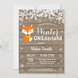 Winter Onederland Rustic Fox 1st Birthday Invitation