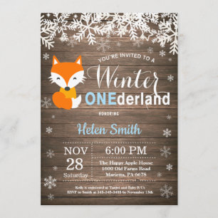 Winter Onederland Rustic Fox Boy 1st Birthday Invitation