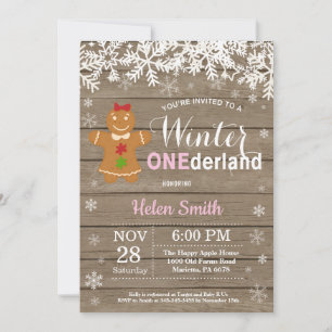 Winter Onederland Rustic Girl 1st Birthday Invitation