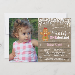 Winter Onederland Rustic Girl 1st Birthday Invitation