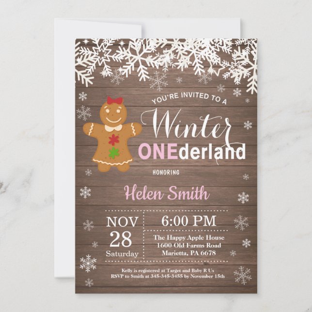 Winter Onederland Rustic Girl 1st Birthday Invitation (Front)