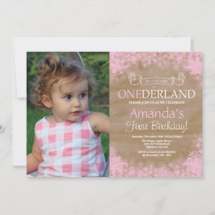 Winter Onederland Rustic Girl 1st Birthday Photo Invitation