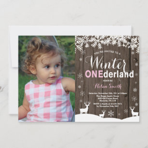 Winter Onederland Rustic Girl 1st Birthday Photo Invitation