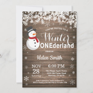Winter Onederland Rustic Snowman 1st Birthday Invitation