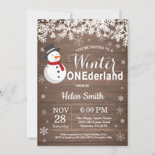 Winter Onederland Rustic Snowman 1st Birthday Invitation