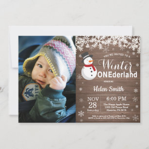 Winter Onederland Rustic Snowman 1st Birthday Invitation