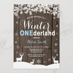 Winter Onederland Rustic Wood Boy 1st Birthday Invitation