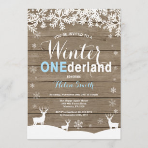 Winter Onederland Rustic Wood Boy 1st Birthday Invitation
