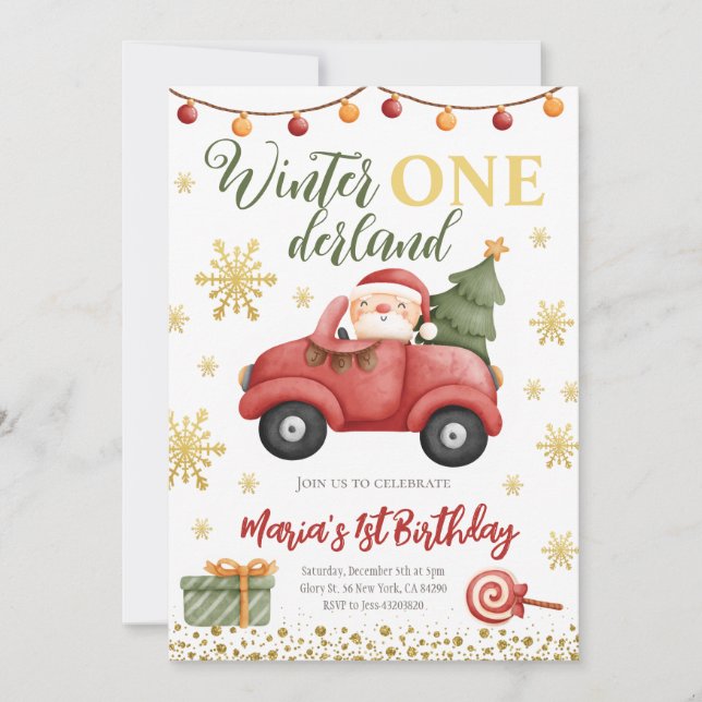 Winter Onederland Santa Claus Birthday Invitation (Front)