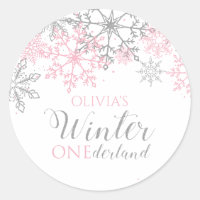 Winter Onederland Silver and Pink Snowflake
